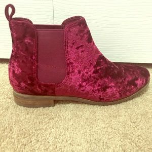 TOMS Red Ella Chelsea Velvet Ankle Boots